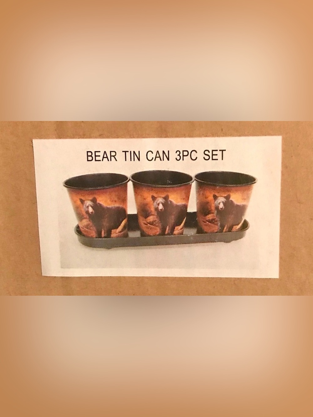 Bear Tin Can 3-Piece Set - Rustic Brown Decor